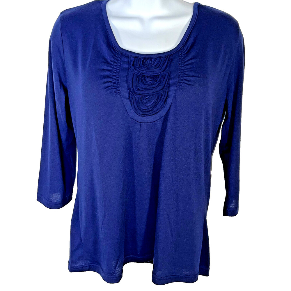 Hillard & Hanson - Knit Top Women's Petite S Royal Blue Scoop Neck 3/4 Sleeve